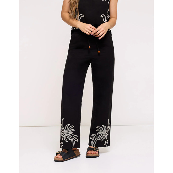 Pantalón Largo Bordados Negro - Panmore