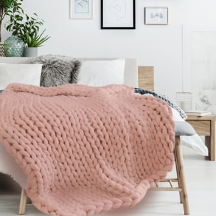 Plaid - HOME DECO FACTORY - Grosse Maille - Chunky - Rose