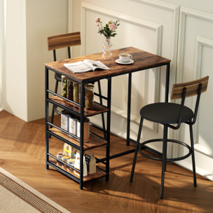 Table de bar mange-debout table haute 3 étagères style industriel dim. 90 x 50 x 90 cm acier noir effet bois vieilli