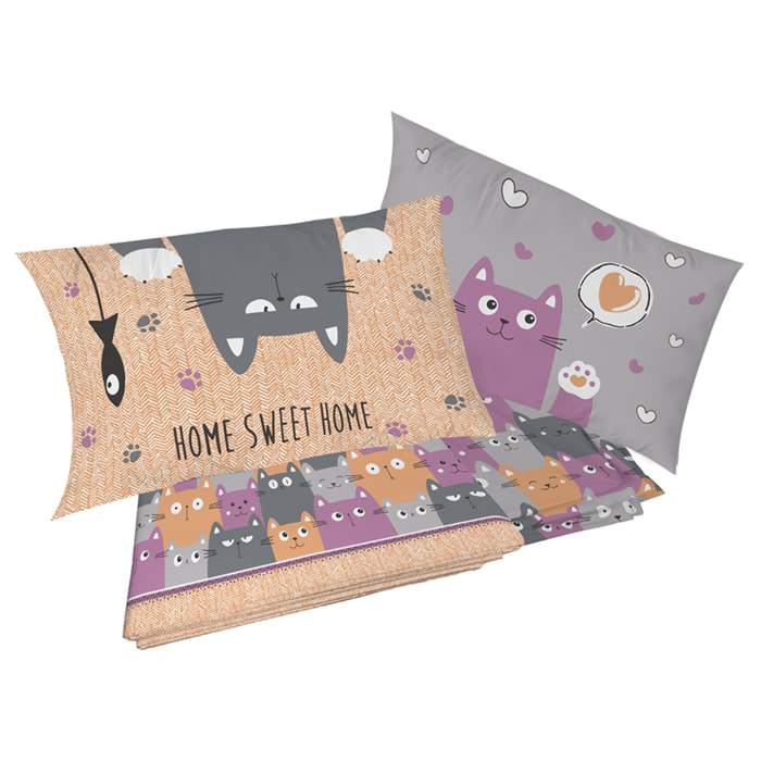 Completo letto happycat arancio 100% cotone