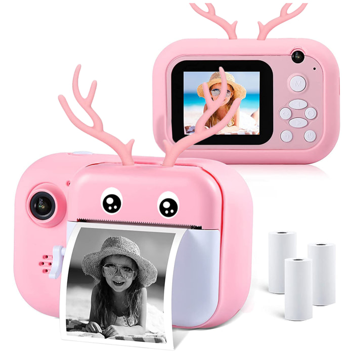 Cámara Ciervo digital de fotos 40mpx y video 2,5K para niños. Impresión instantánea de tus fotos preferidas. Doble cámara, para selfies.
