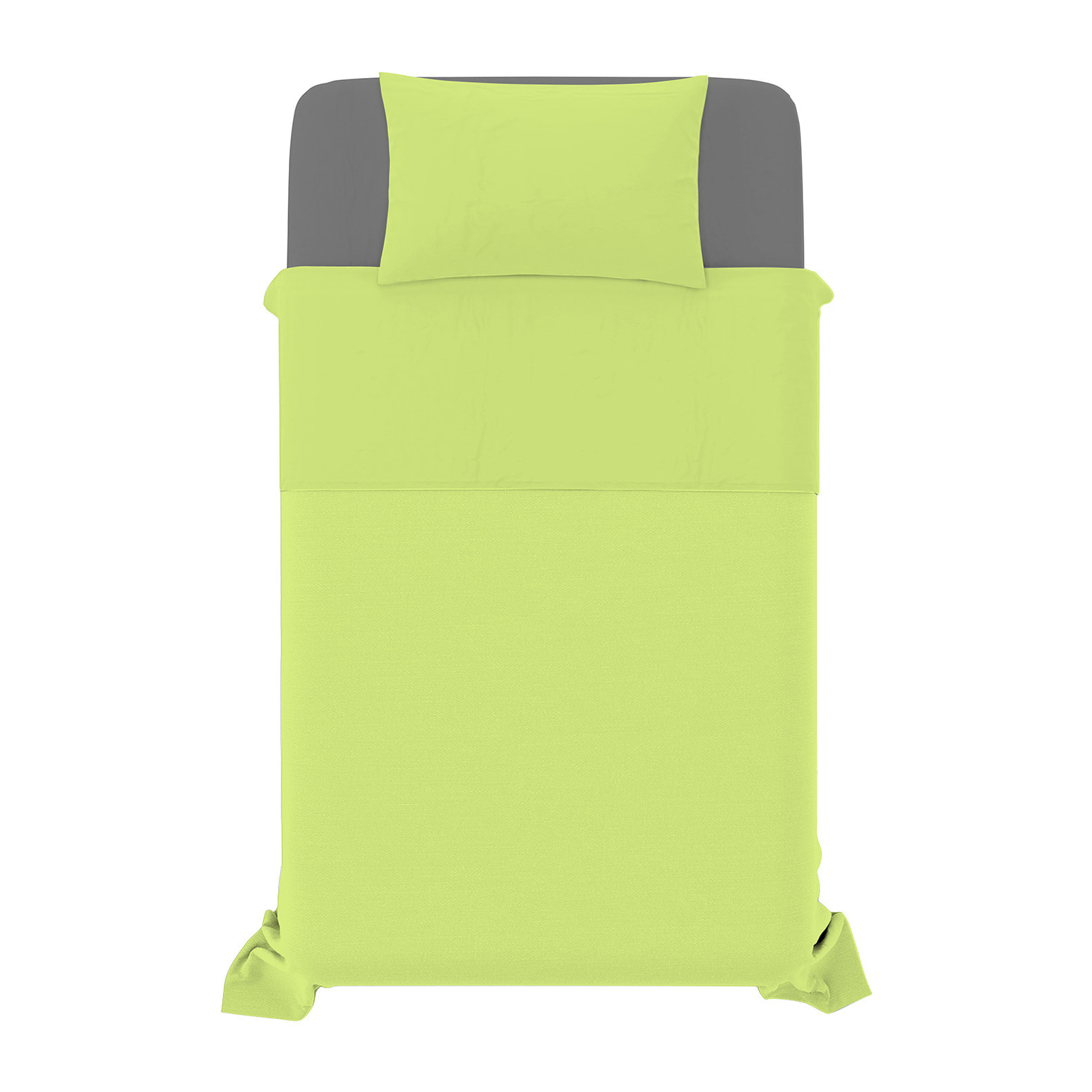 COMPLETO LETTO NATURAL COLOUR MADE IN ITALY COTONE-VERDE ACIDO/FUMO PIAZZA E MEZZA