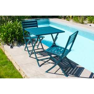 MARIUS - Ensemble repas de jardin 2 places en aluminium bleu canard