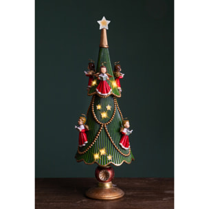 Albero Con Angeli E Led. Altezza 60 Cm - Pezzi 1 - 28X60X28cm - Colore: Verde - Bianchi Dino - Articoli Natalizi