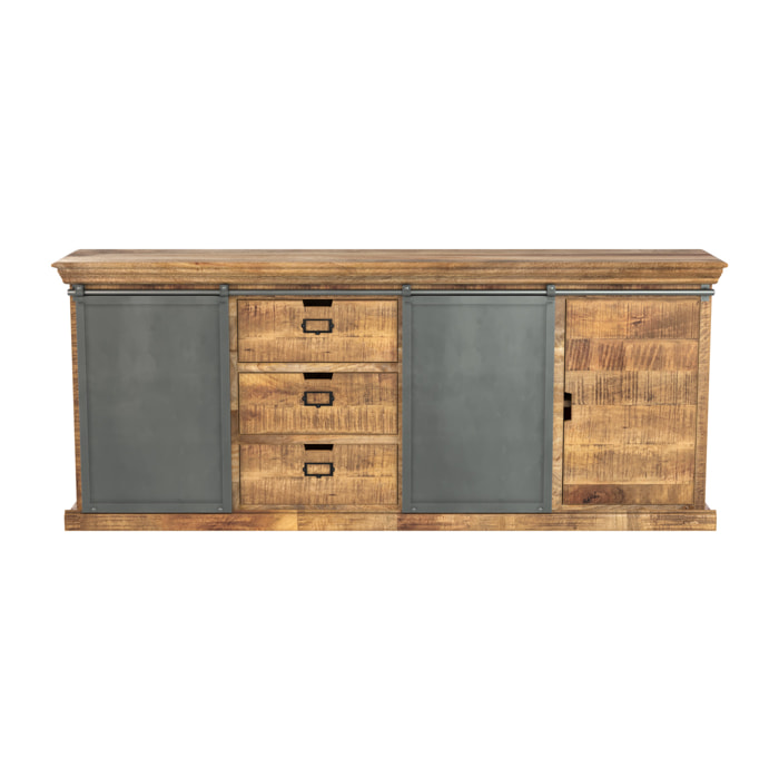 Grand buffet en bois et métal 3 portes 3 tiroirs - Tabuk