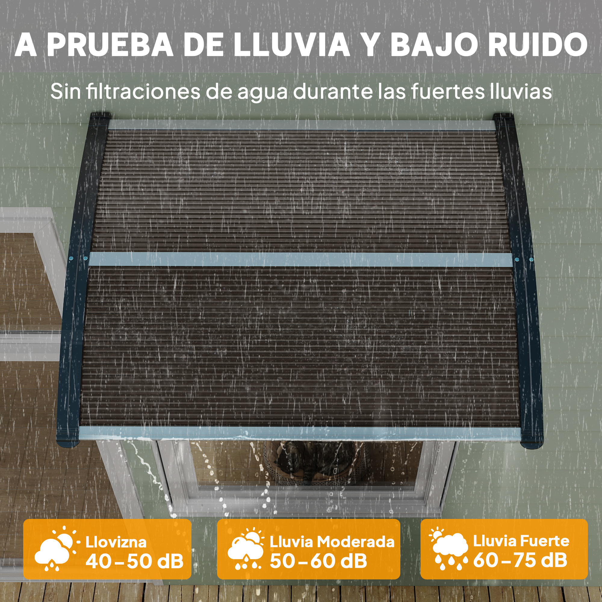 Marquesinas Exterior para Puertas y Ventanas 75x100 cm Tejadillo de Protección contra Sol y Lluvia con Soporte de Aleación de Aluminio Marrón Translúcido