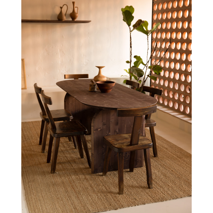Table à manger ovale en bois massif ton noyer en différentes tailles
