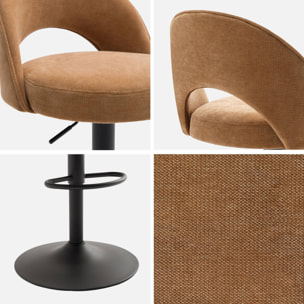 Lot de deux tabourets de bar ajustables métal et tissu camel. pied noir - L 49 x P 49 x H 88.5-110cm - Abby