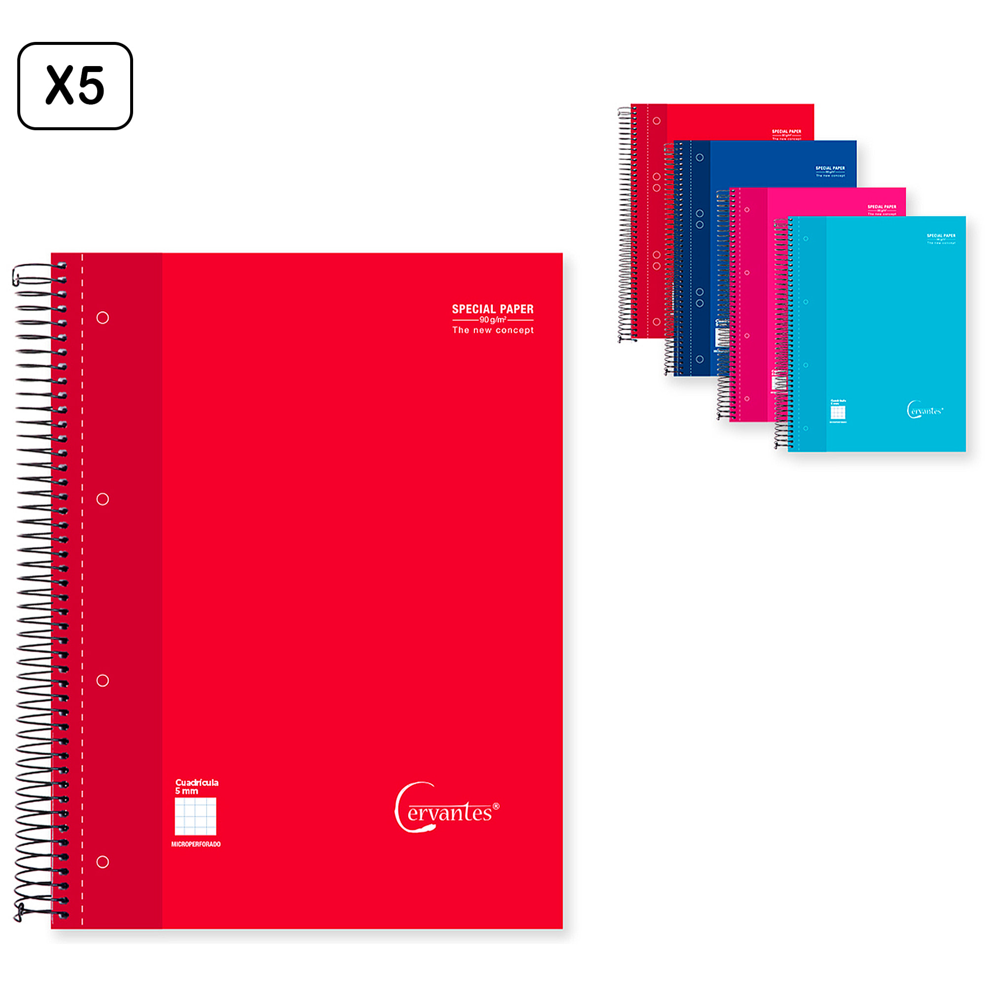 PACK 5 UNIDADES CUADERNO EXTRADURA A5 120 HOJAS CUADRÍCULA