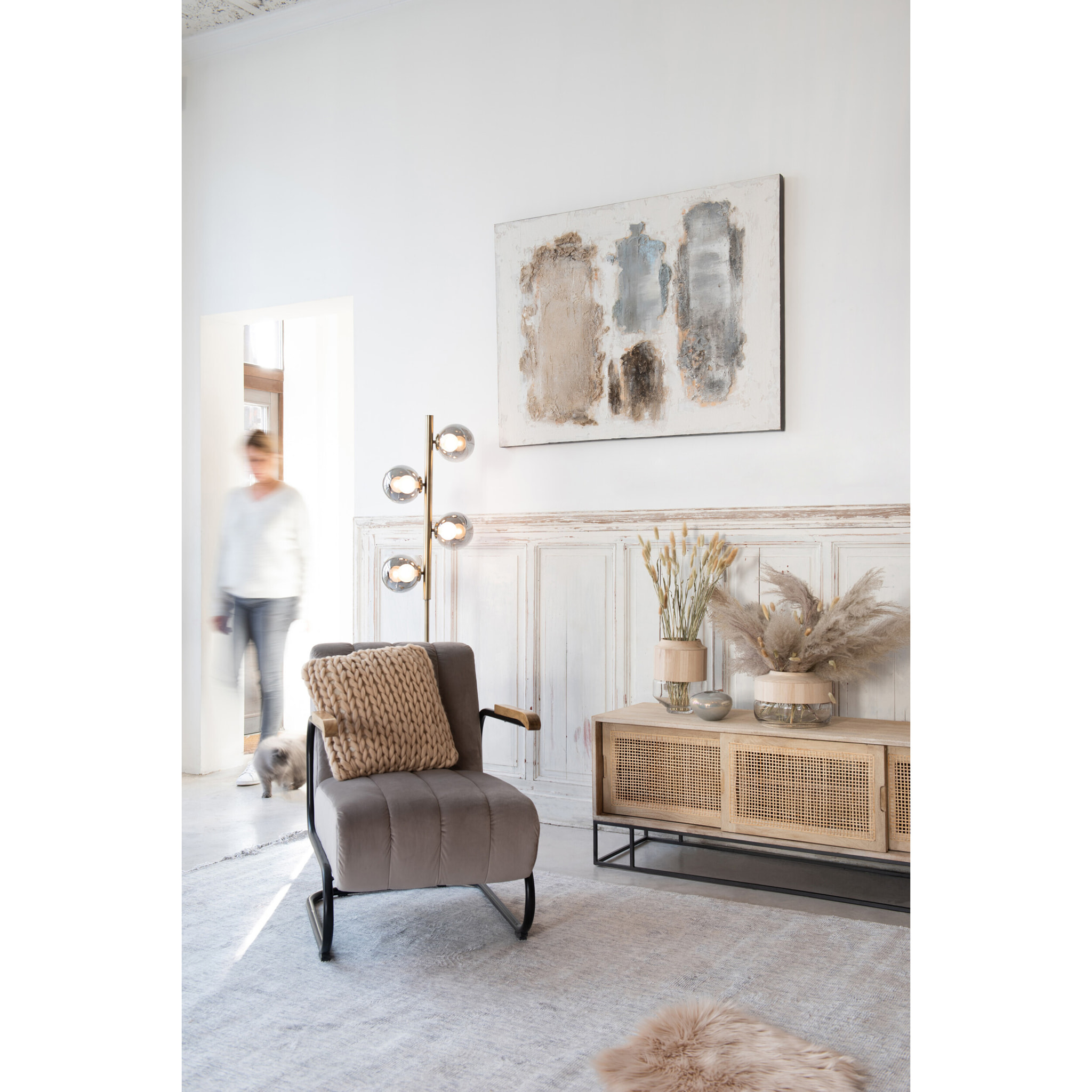 J-Line vase Rond Haut - bois/verre - marron clair - large - 30.5 cm de hauteur