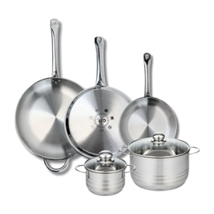 Ensemble de 3 Poêles de cuisson 24, 28 et 32 cm et 2 faitouts 14 et 20 cm Elo Profi Brillant