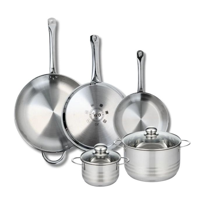 Ensemble de 3 Poêles de cuisson 24, 28 et 32 cm et 2 faitouts 14 et 20 cm Elo Profi Brillant