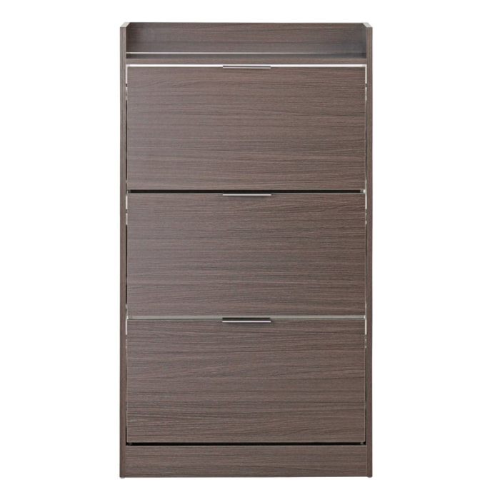 Scarpiera 3 ribalte color noce 63x115 cm maniglie in alluminio