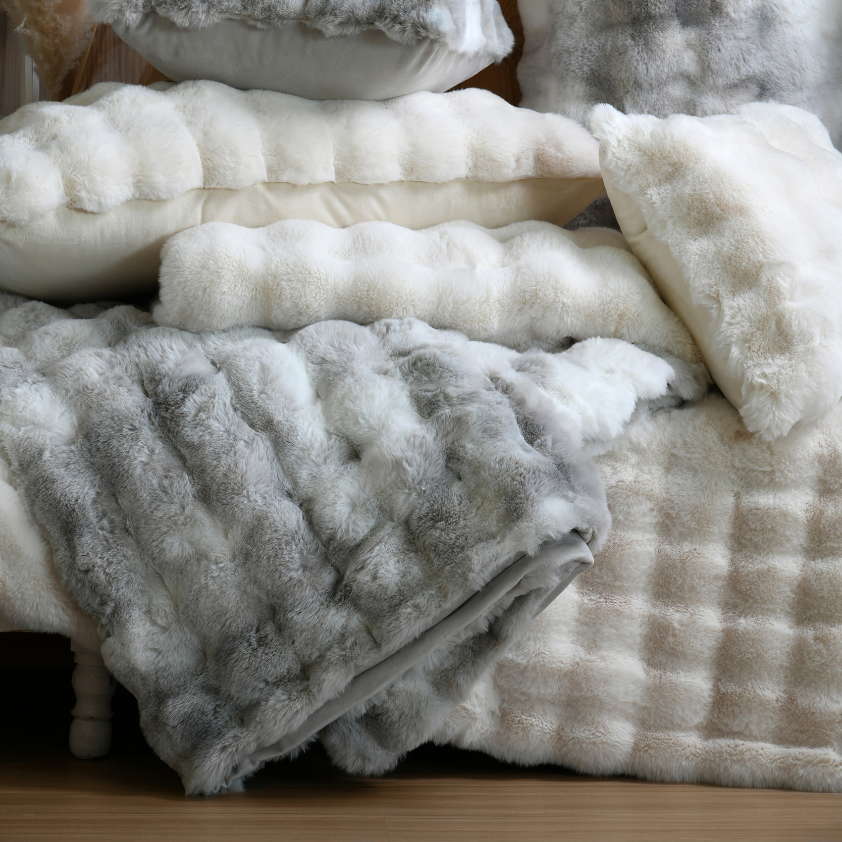 Plaid fausse fourrure moelleux - Gris clair
