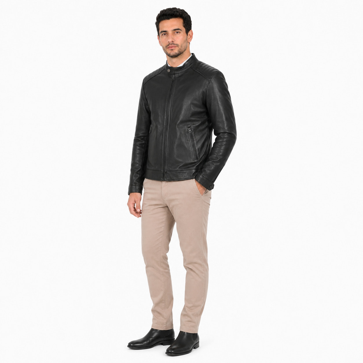 Giubbino in vera pelle di vitello Nero