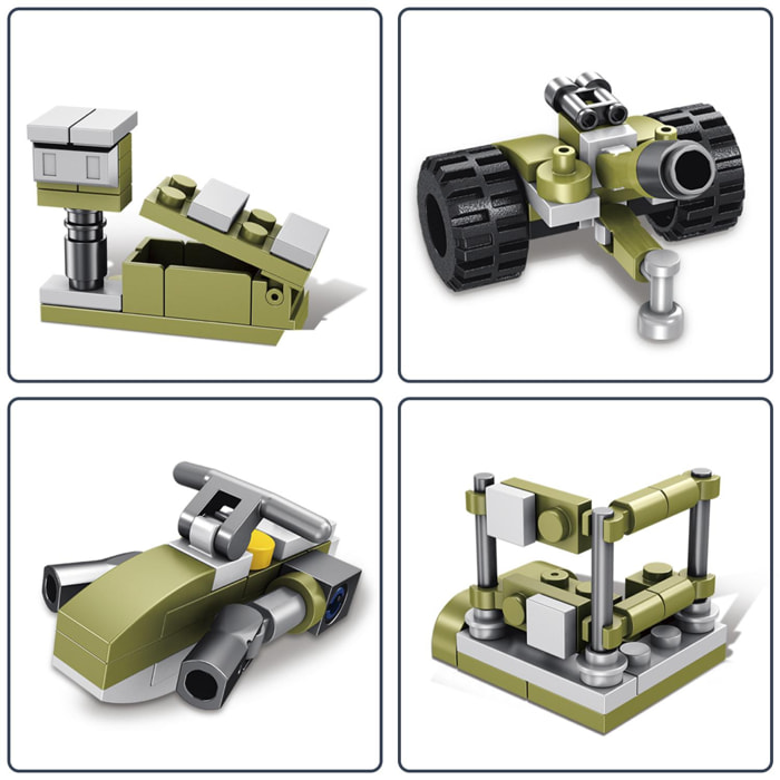 Todo terreno militar 10 en 1, con 215 piezas. Construye 10 modelos individuales.