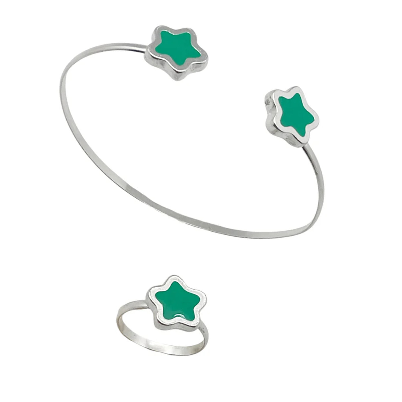 Conjunto Colors Flor Pulsera y anillo plata 10µ Verde