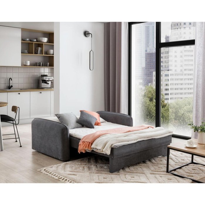 Michelle - canapé droit 3 places convertible avec coffre en velours - Gris