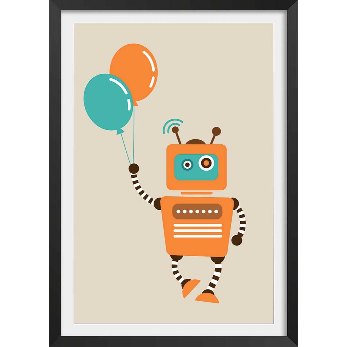 Affiche robot aux ballons Affiche + cadre en bois - Noir