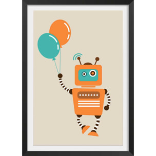 Affiche robot aux ballons Affiche + cadre en bois - Noir