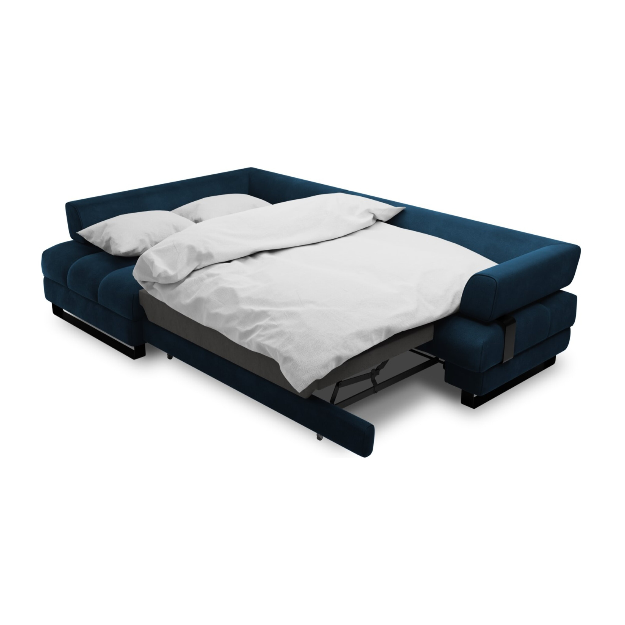 Canapé d'angle gauche convertible avec coffre de rangement "Clinton" 5 places en velours bleu roi