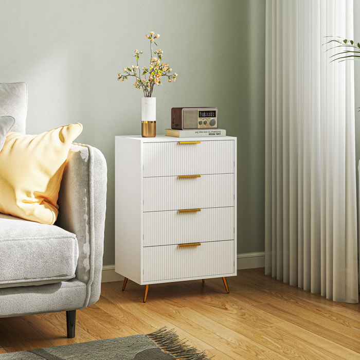 Cómoda con 4 Cajones Cómoda de Dormitorio Moderno con Frentes con Diseño Ondulado Anti-vuelco Cajonera para Salón Pasillo 60x40x90 cm Blanco