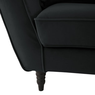 Fauteuil XL ALBA 130 cm velours Noir - 100% déhoussable - Fab. France