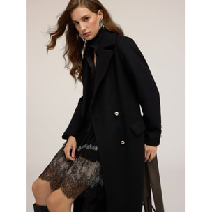 Motivi - Abrigo cruzado de paño de lana mixta - Negro