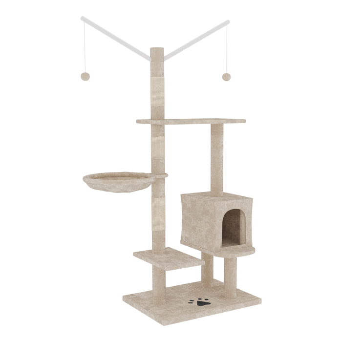 Albero per Gatto con Graffiatoio Cuccia Giocattolo Gatti Parco Giochi Tiragraffi in Sisal Naturale 130 x 60 x 35 cm (Colore Beige Birba 30059)