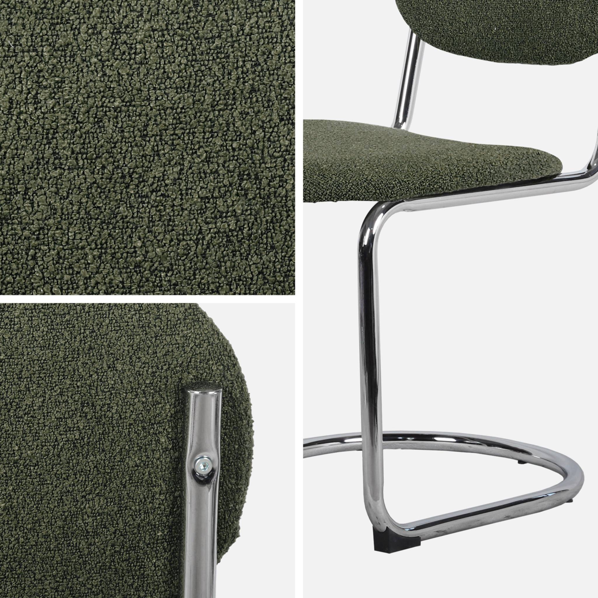 Lot de 2 chaises cantilever arrondie métal. bouclette texturée kaki et pieds chromés - L 47 x P 54.5 x H 81cm - Maloa