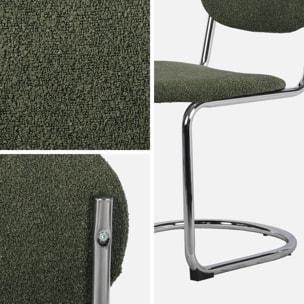 Lot de 2 chaises cantilever arrondie métal. bouclette texturée kaki et pieds chromés - L 47 x P 54.5 x H 81cm - Maloa