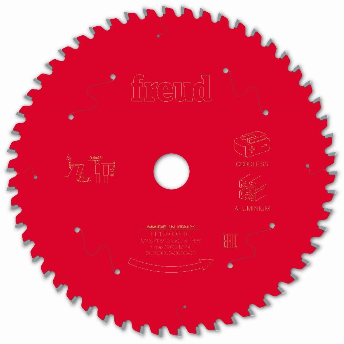 Lame pour scie circulaire portative sans fil FREUD - Ø190 1,8/1,3 AL30 Z54 TP 0° - F03FS10088 -FR13A003HC
