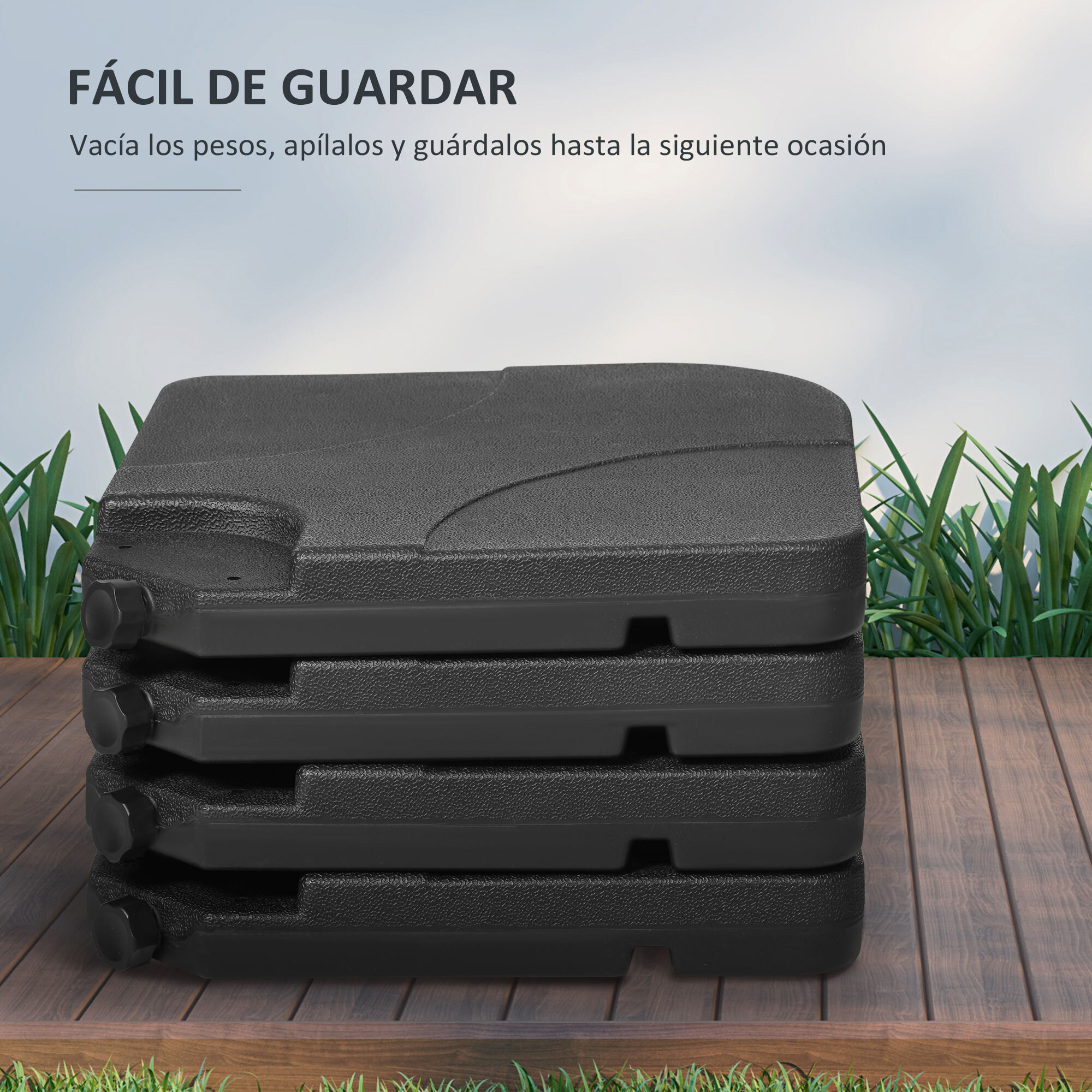 Peso para Base de Sombrilla de 4 Piezas Base para Sombrilla Excéntrica Cuadrado Rellenable de Agua 15 Litro Arena 19,5 kg para Base Cruzada Negro