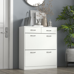 Armoire meuble à chaussures multi-rangement 2 abattants double niveau 2 tiroirs blanc