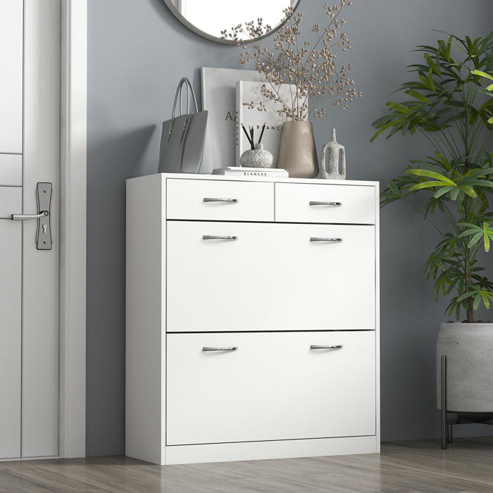 Armoire meuble à chaussures multi-rangement 2 abattants double niveau 2 tiroirs blanc