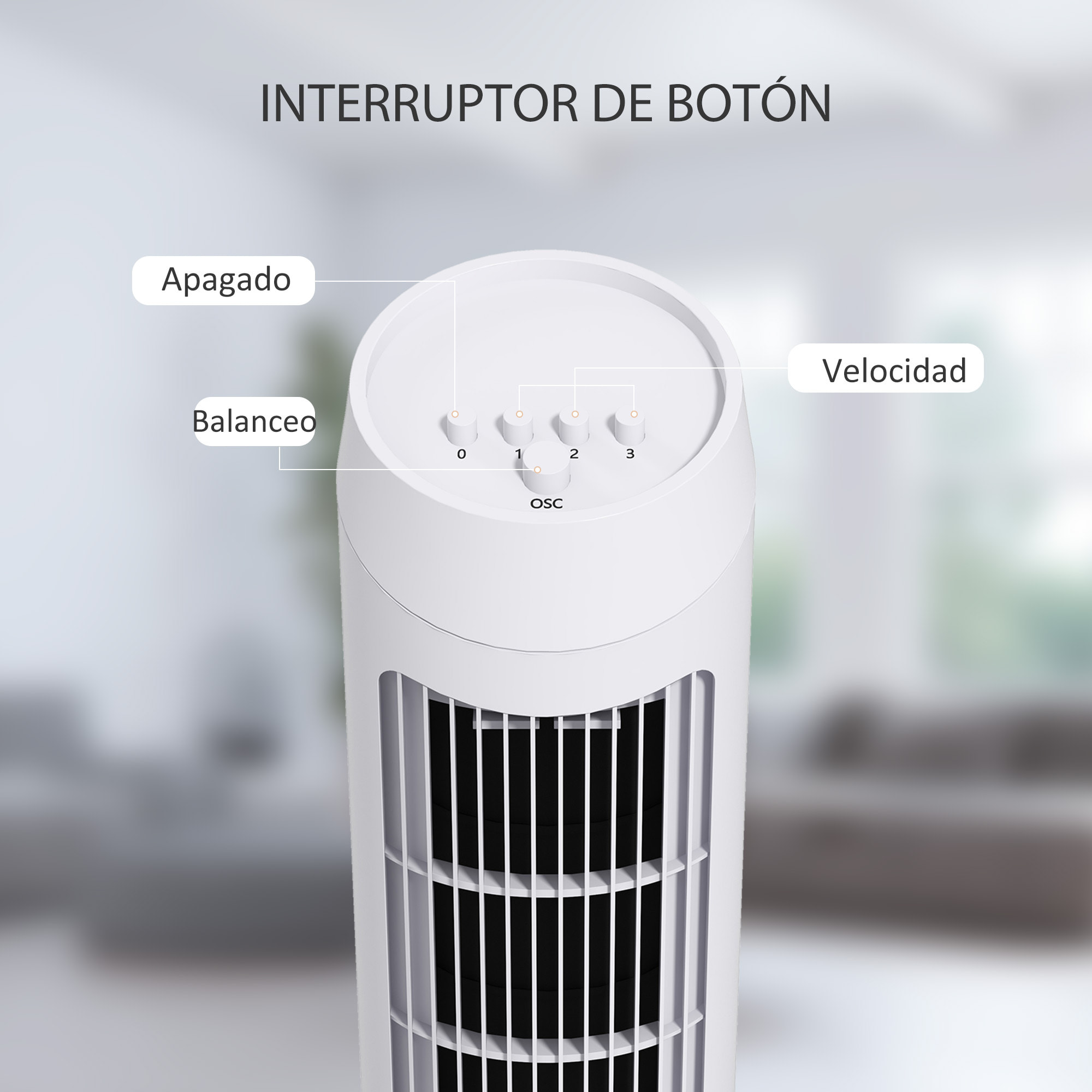 Ventilador de Torre 45W Ventilador Vertical Silencioso con 3 Velocidades Oscilación 70° para Salón Dormitorio Oficina Ø27x75 cm Blanco