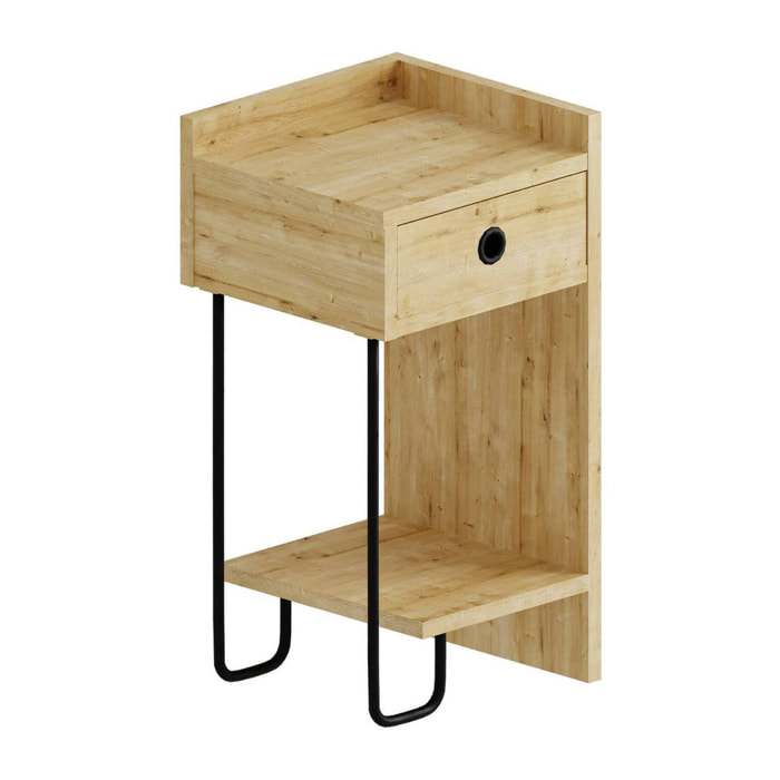 Comodino Halola, Comò basso, Tavolino da notte, Mensola da letto, 32x30 h61 cm, Quercia
