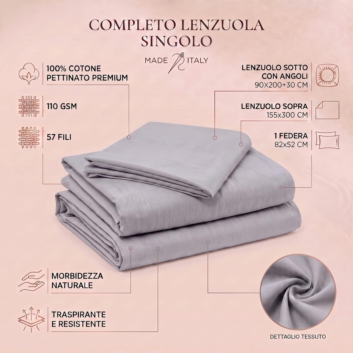 Completo lenzuola in cotone - Grigio