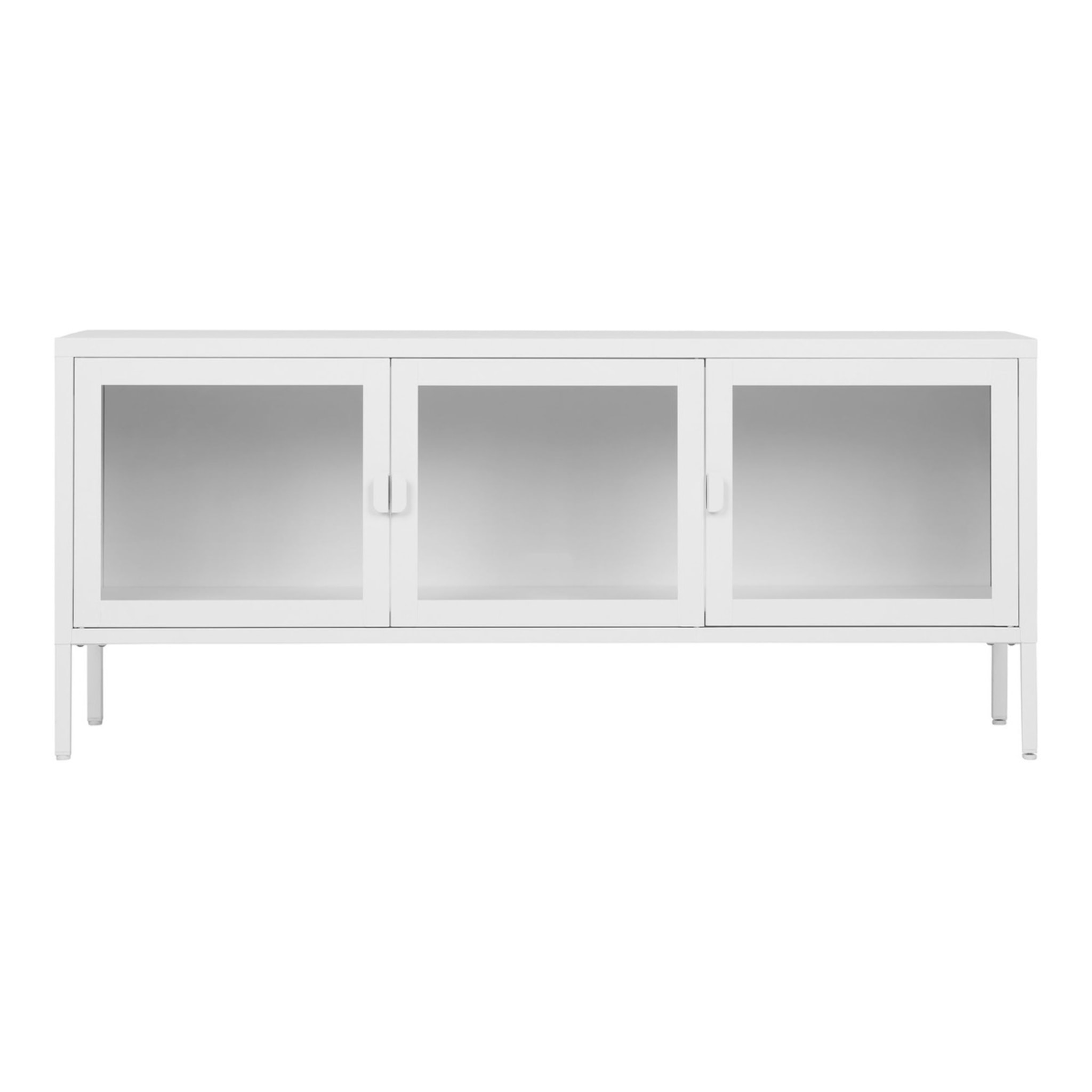 Mobile TV Brisbane con 3 ante in vetro, acciaio bianco 130×40×55 cm