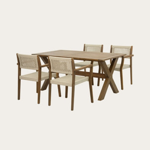 Ensemble de table et chaises de jardin Jade-tina -bois massif d'acacia-couleur naturel 160 x 75 x 90 cm