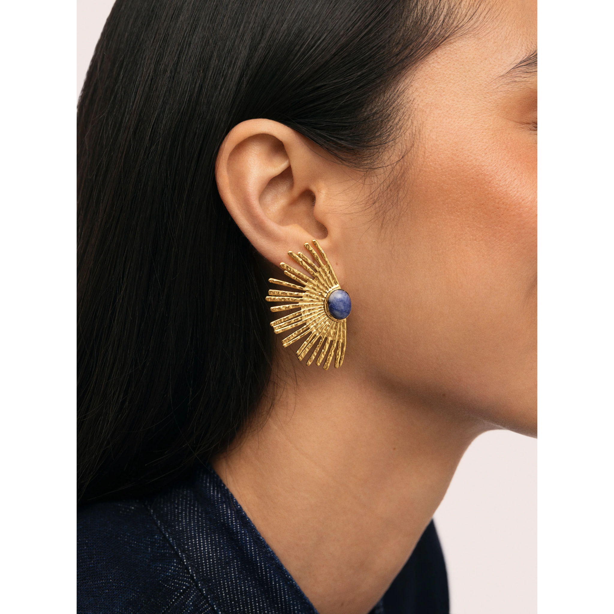 Pendientes Sunbeam Azul Acero Baño Oro