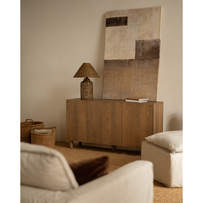 Buffet avec 3 portes en bois de placage de frêne naturel en teinte noisette de 160x40cm Hauteur: 85 Longueur: 160 Largeur: 40