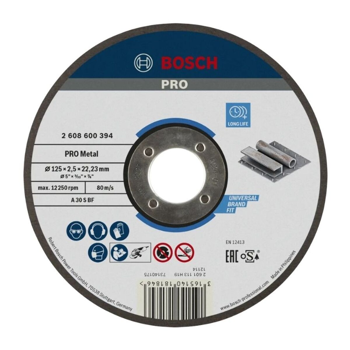 Disque EXPERT à tronçonner BOSCH à moyeu plat Spécial métaux 125X2.5 MM - 2608600394