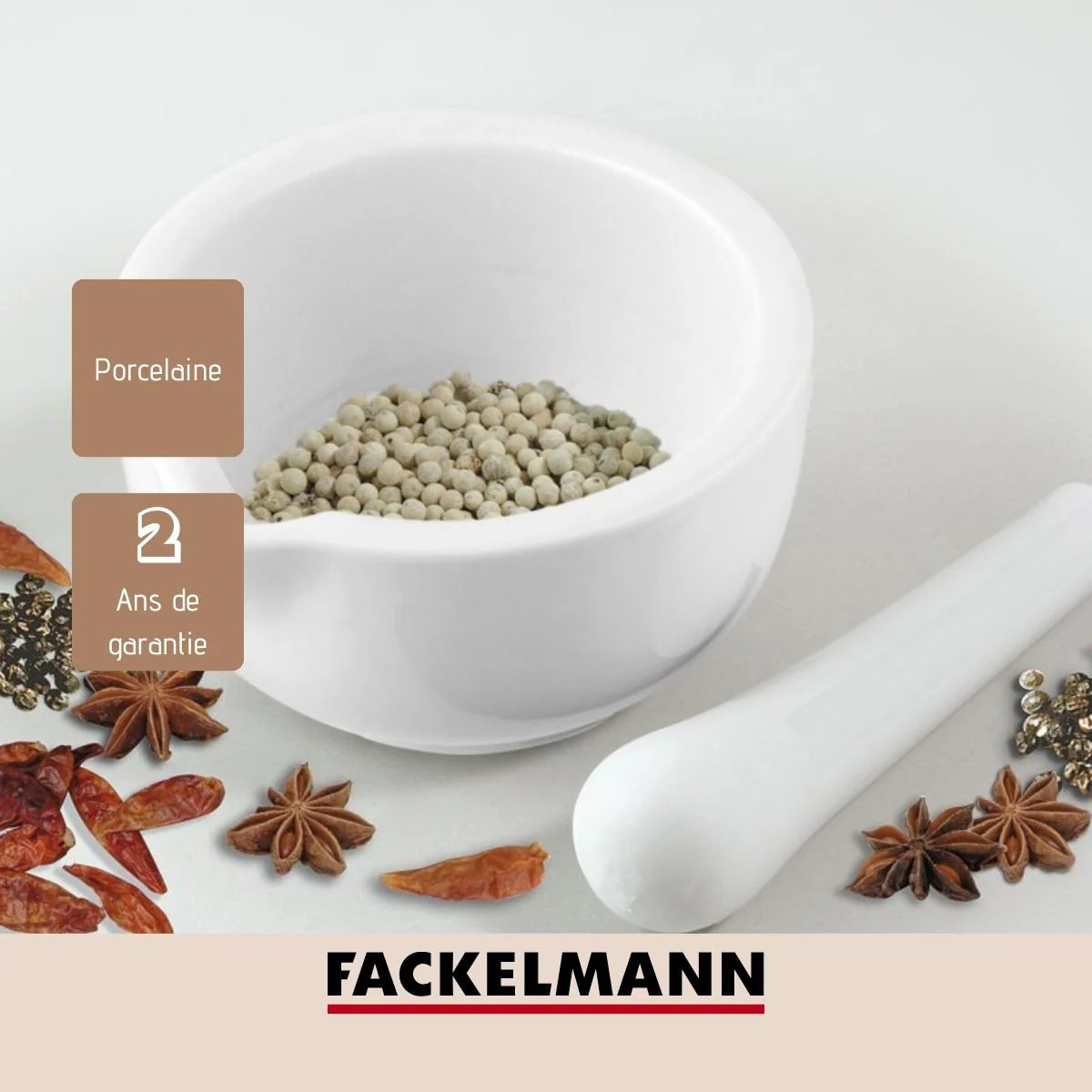 Mortier de cuisine avec pilon en porcelaine Fackelmann Basic