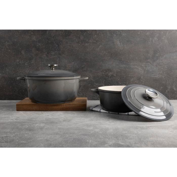 Juego de Cacerola de Ø20cm - 2,4L y Cacerola baja de Ø24cm - 2,3L en aluminio fundido color Gris EXCALIBUR Bergner