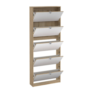 Scarpiera Angiolo, Mobile portascarpe, Armadio da ingresso multiuso, Mobiletto per calzature, 71x20 h182 cm, Quercia
