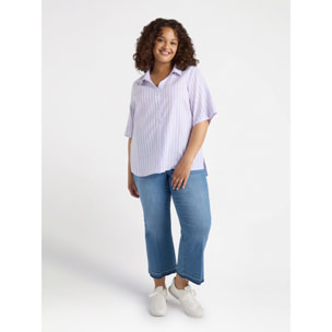 Fiorella Rubino - Camisa de rayas de lino y viscosa. - Violeta