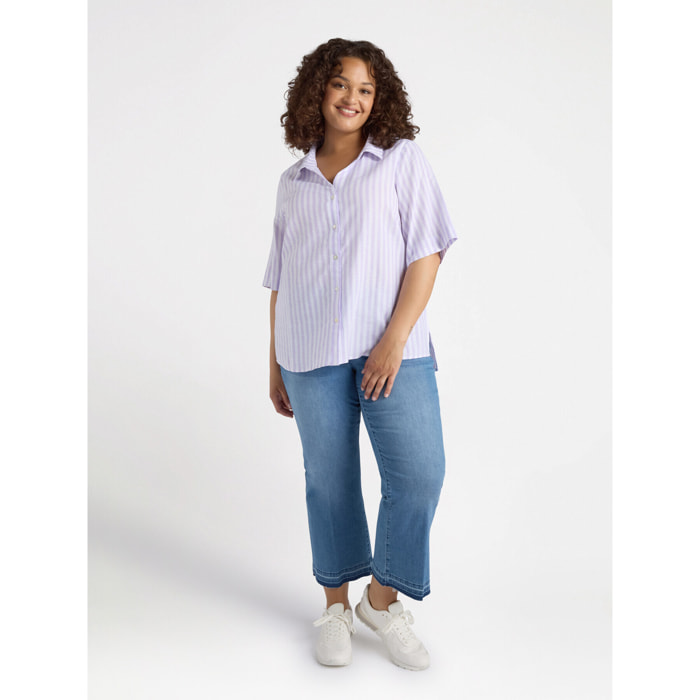 Fiorella Rubino - Camisa de rayas de lino y viscosa. - Violeta
