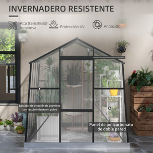 Invernadero de Jardín Policarbonato 2x2,5x2 m Invernadero de Huerto Vivero Casero con Marco de Aleación de Aluminio Ventana Regulable en 5 Niveles y Base para Cultivo Transparente y Negro