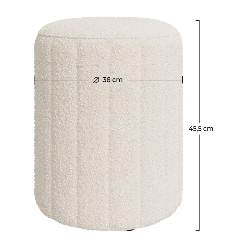 Pouf rond en tissu blanc bouclé - Eva